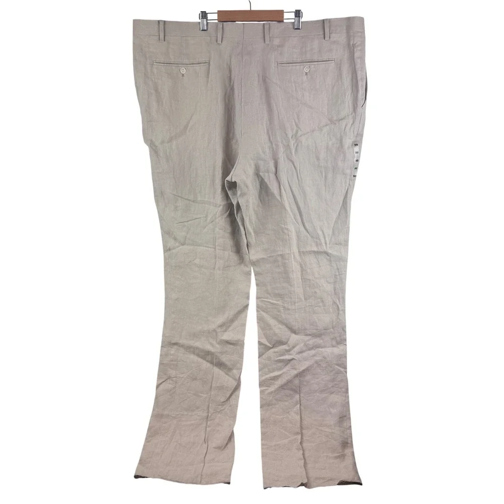 Ralph Lauren Dress Pants Mens 50 Tan 100% Linen Big & Tall Flat Front New
